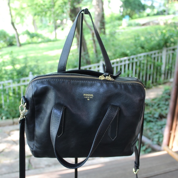 Fossil Black Leather Satchel with Gold Accents - Picture 2 of 11